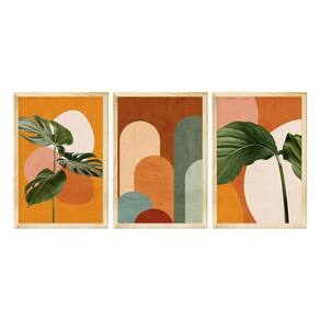 Kit 3 Quadros Decorativos Plantas Geométrico Colorido Sala