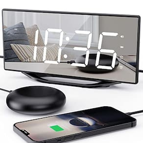 Despertador extra alto para adultos sono pesados, despertador duplo digital para quarto com carregador USB, display de espelho LED grande de 8,7"