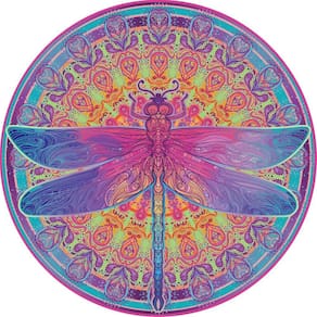 Bgraamiens Puzzle-Zentangle Dragonfly-1000 Pieces Vivid Dragonfly Round Mandala Puzzle Color Challenge Jigsaw Puzzles