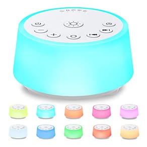 Máquinas de som de ruído colorido com 10 cores Luz noturna 25 sons reconfortantes e máquina de ruído branco do sono 32 níveis de volume 5 temporizador