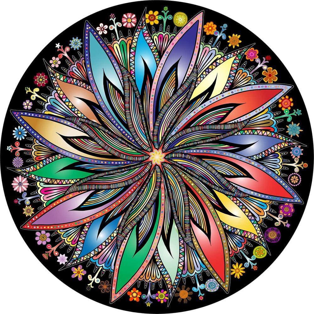 Bgraamiens Puzzle-Blooming Flores-1000 Peças Geométrica Geométrica Redonda Azul Quadro Colorido Mandala Quebra-cabeça