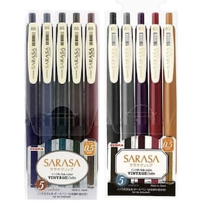Zebra Sarasa Clip 0.5 Caneta de tinta de gel retrátil, aderência de borracha, 0,5 mm, cores vintage, 10 pacote de cores (JJ15-5C-VI+JJ15-5C-VI2)