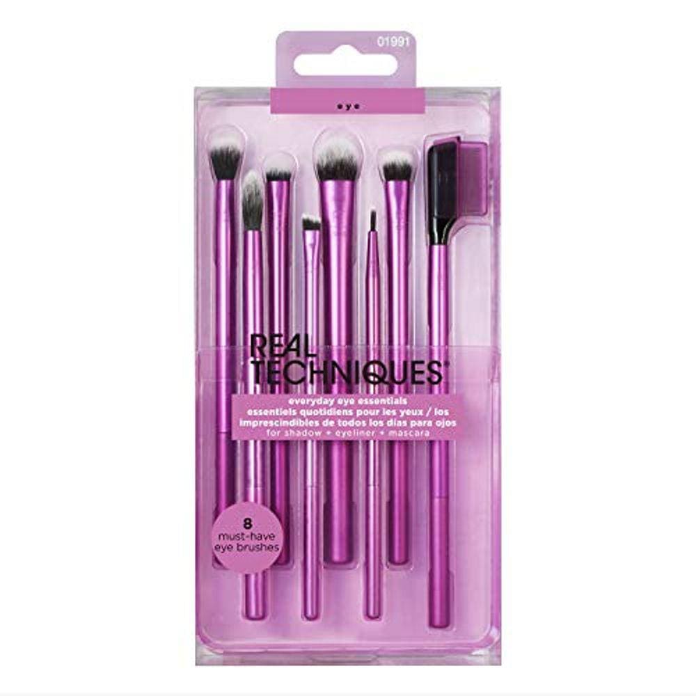 Conjunto de Pincéis de Sombra Real Techniques, Maquiagem com Delineador gel, olho plano e pincéis de cílios, roxo, 8 peças