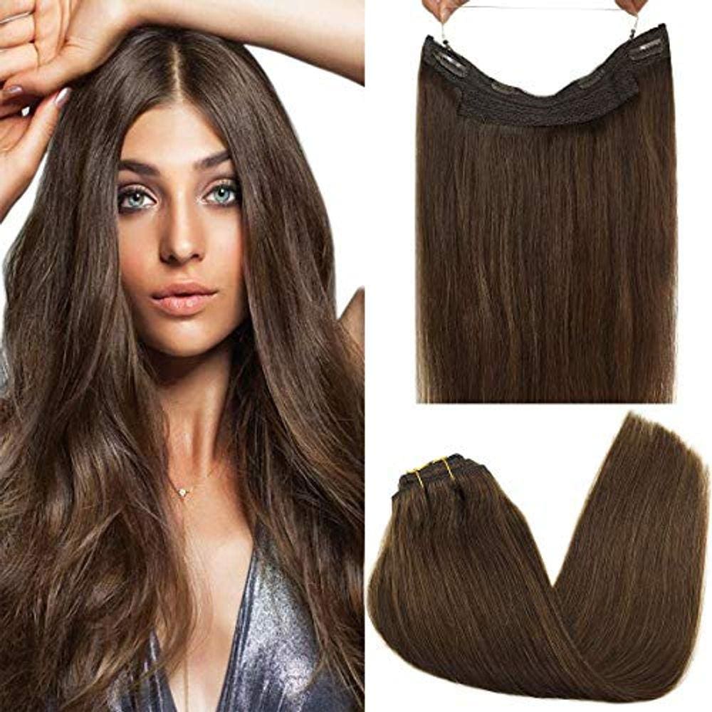 GOO GOO Extensões de Cabelo Humano Castanho Chocolate 14 Polegada 75g Extensões de Cabelo Remy l Extensões de Cabelo de Arame Liso Linha de Peixe Tran