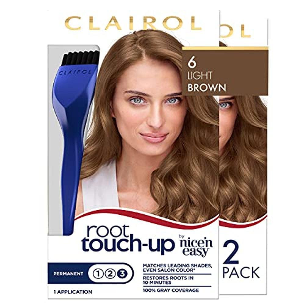 Tintura de cabelo permanente Clairol Retoque na raiz por Nice`n Easy, 6 Cabelo castanho claro Color, 2 unidades
