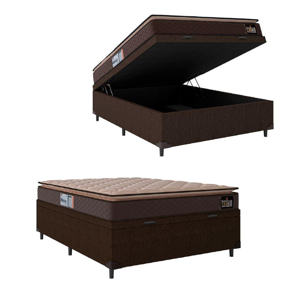 Cama Box Baú Casal Colchão Espuma D33 Pillow Top Millenium 138x188x60cm Marrom Hellen - Suporta até