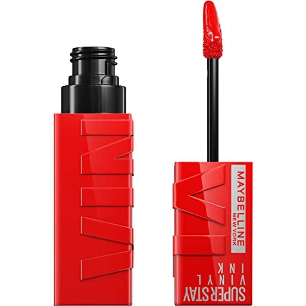 Maybelline Super Stay Vinyl Ink Longwear No-Budge Liquid Lipcolor, Altamente Pigmentado Cor e Brilho Instantâneo, Vermelho-Quente, Fire Engine Batom V