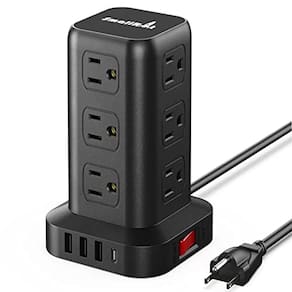 Cabo de extensão com tomadas múltiplas Surge Protector Power Strip Tower 12 AC 4 Portas USB (1 USB C) Power Strip com portas USB Surge Protector Tower