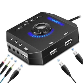 Placa de som externa PHOINIKAS, Adaptador de Áudio USB para PC ows, Mac, Linux, Laptops, Desktops, Sound Card Estéreo com Interface e Interface USB de