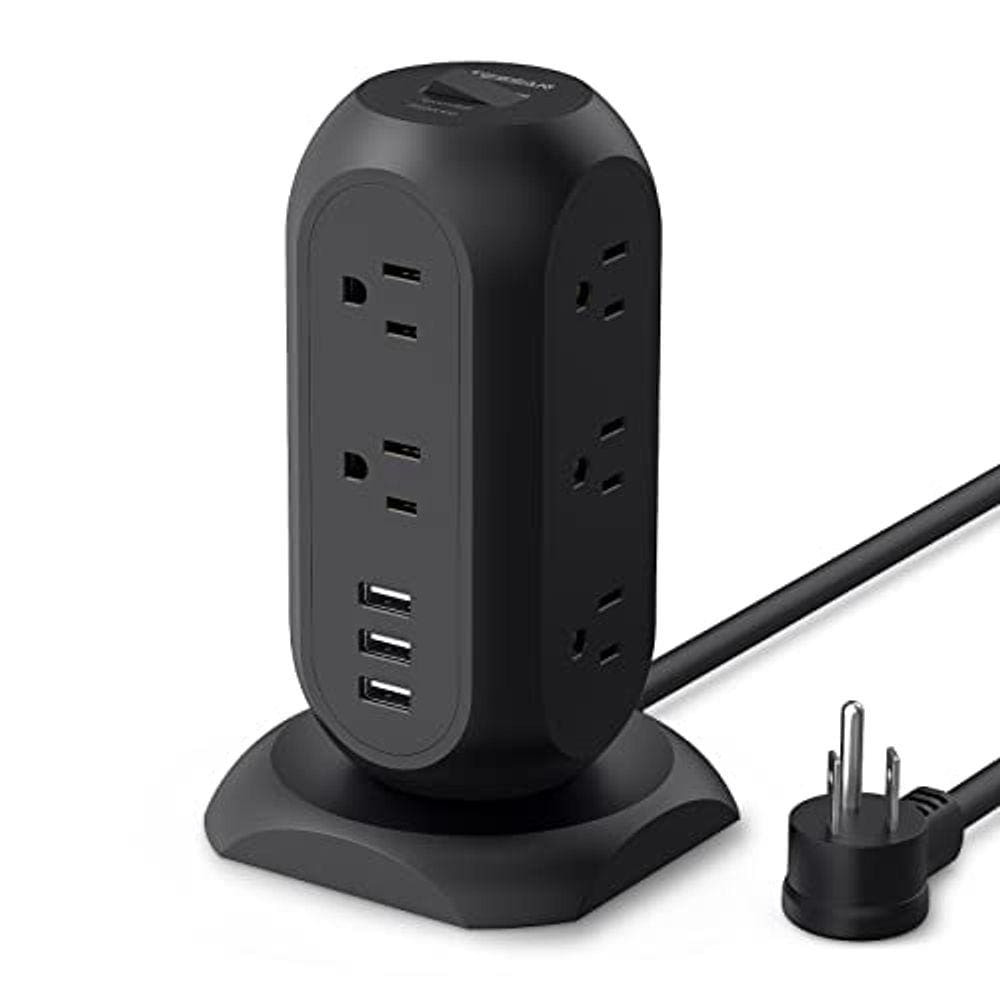 Tessan Surge Protector Power Strip Tower com 3 portas USB 11 tomadas, 1875W/15A, fio de extensão preto 6 pés, estação de carregamento de desktop de mú