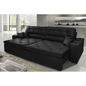 Sofá Austin Plus 202Cm Retrátil Com Molas Preto - Ws