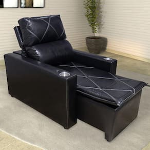 Poltrona Retrátil Reclinável Descanso Cinema Áustria 2 Porta Copos Pu Preto Brilho G26