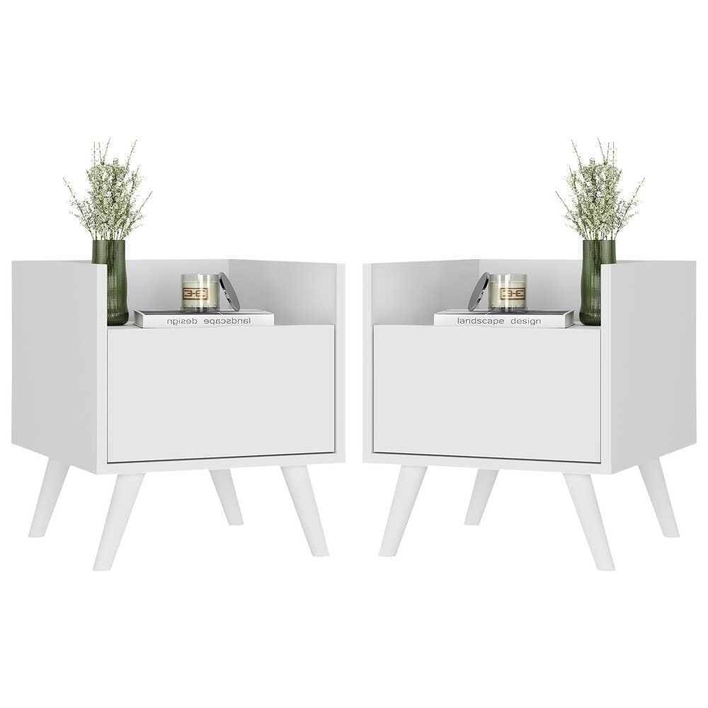 Kit Com 2 Mesas De Cabeceira 40Cm Retrô Multimóveis V4044 Branca Branco