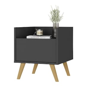 Mesa De Cabeceira 40Cm Retrô Multimóveis V4041 Preta/Natural Preto/Natural