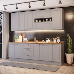 Cozinha Compacta Com Tampo 7 Peças Amy Casa 812 Cinza