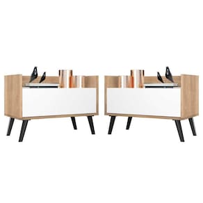 Kit Com 2 Mesas De Cabeceira 80Cm Retrô Multimóveis V4002 Rustic/Branca/Preta Rustic/Branco/Preto