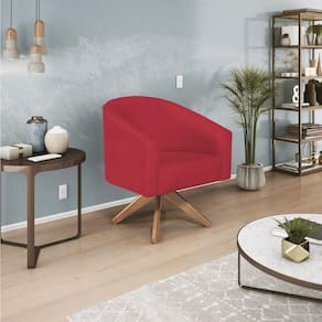 Poltrona Decorativa Luiza Base Giratória De Madeira Suede - Doce Sonho Móveis Vermelho