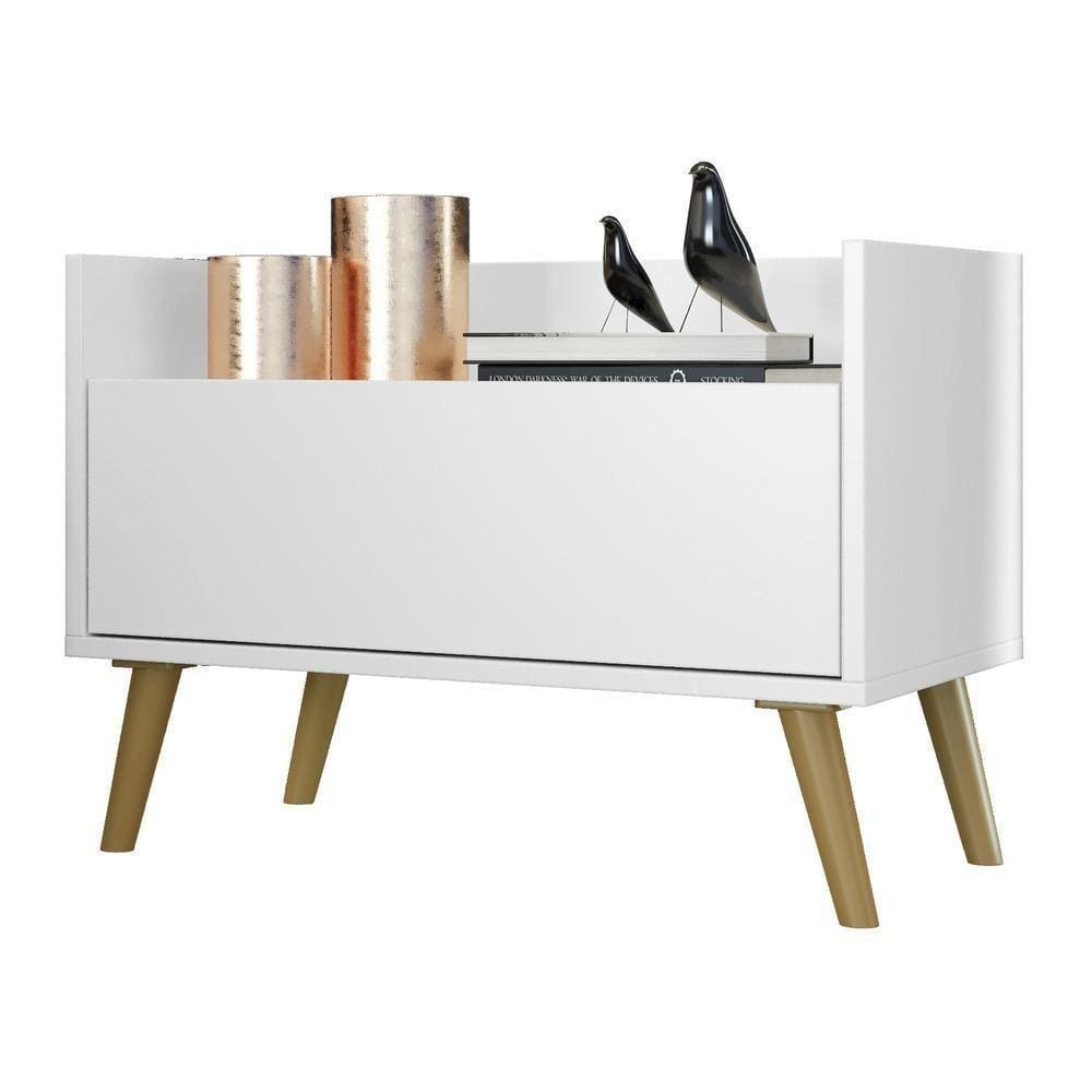 Mesa De Cabeceira 80Cm Retrô Multimóveis V4000 Branca/Natural Branco/Natural