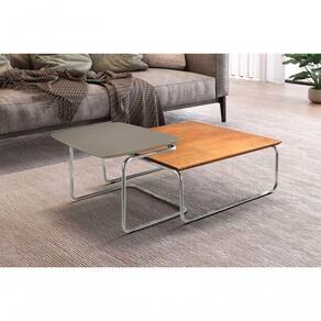 Conjunto Mesa De Centro Kairos Base Cromada Larflex Cor:concreto
