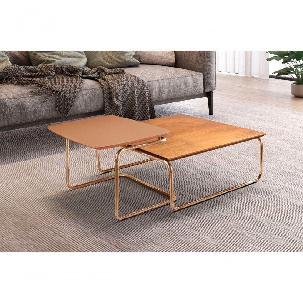 Conjunto Mesa De Centro Kairos Base Cobre Larflex Cor:terracota