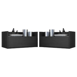 Kit Com 2 Mesas De Cabeceira 80Cm Suspensa Multimóveis V4005 Preta Preto