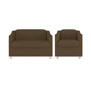 Kit Sofá Namoradeira + Poltrona Tilla Recepção Sala Tecido marrom