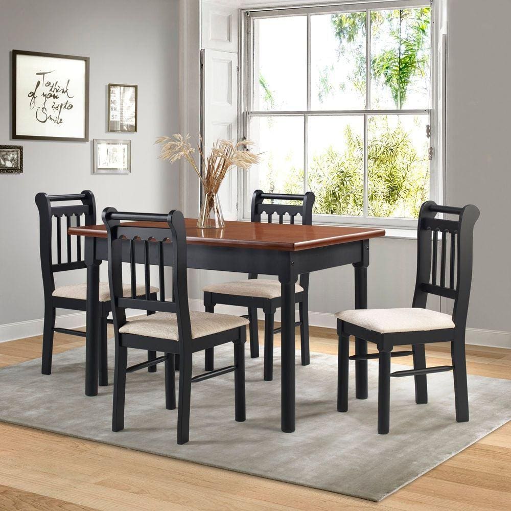 Conjunto Sala De Jantar Madeira Maciça 4 Cadeiras Mv Outlet Preto E Mel