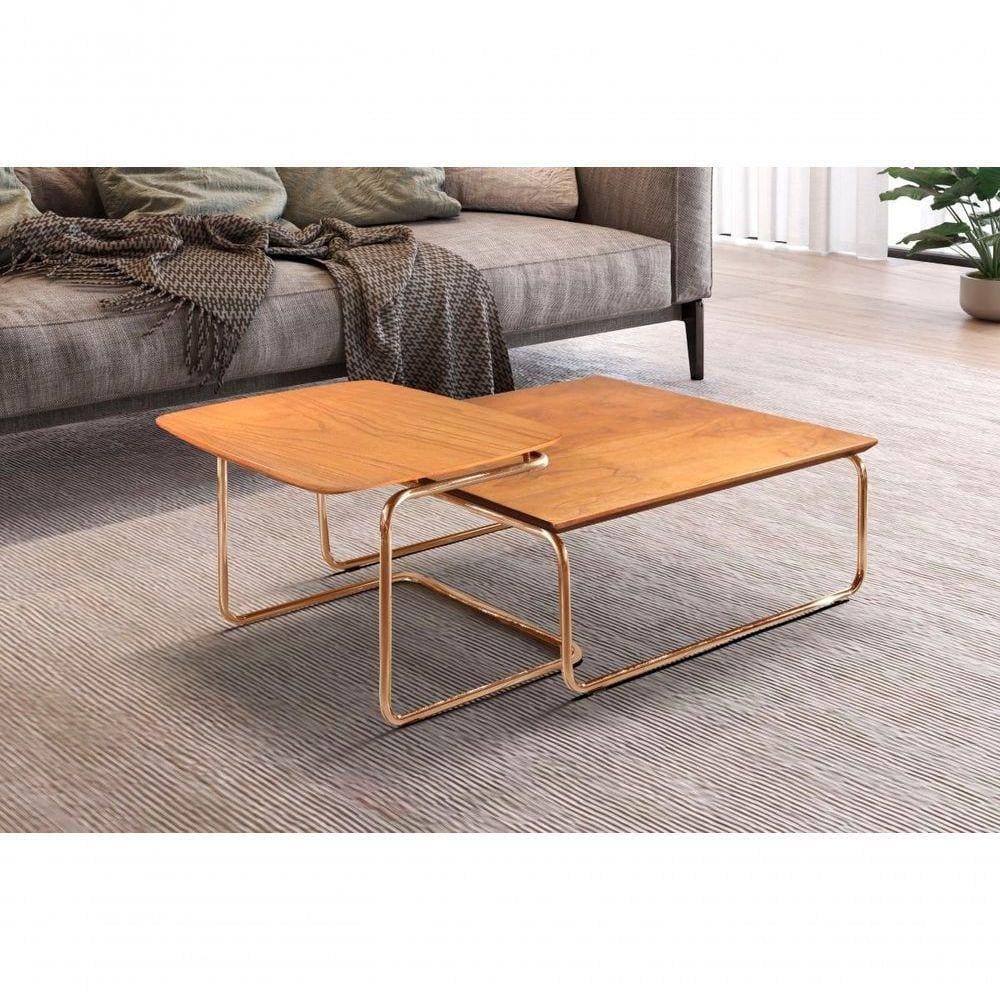 Conjunto Mesa De Centro Kairos Base Cobre Larflex Cor:castanho