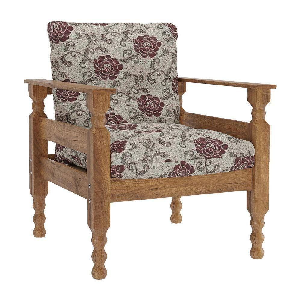Poltrona Madeira Maciça Liz Multimóveis Vcr7003 Floral Vermelho Floral Vermelho