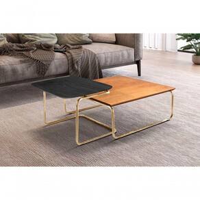 Conjunto Mesa De Centro Kairos Base Ouro Larflex Cor:ébano