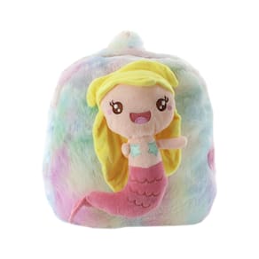 Mochila Infantil Sereia Cauda Pink Tie-Dye Feminina Em Pelúcia Fofa