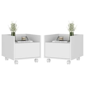 Kit Com 2 Mesas De Cabeceira 40Cm Com Rodízios Multimóveis V4045 Branca Branco