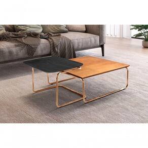 Conjunto Mesa De Centro Kairos Base Cobre Larflex Cor:ébano
