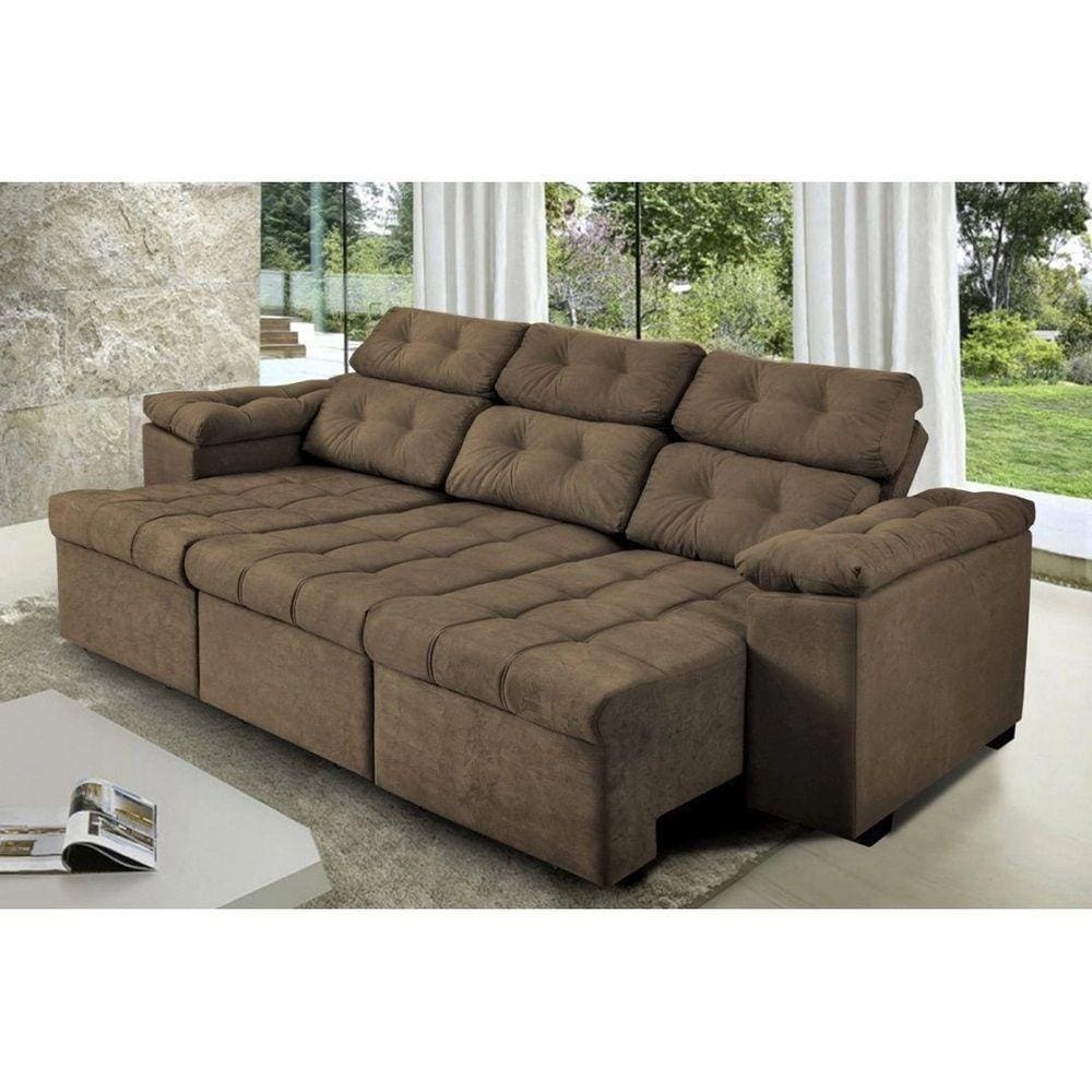 Sofá Italia 250cm Retrátil Reclinável Suede Marrom – Ws