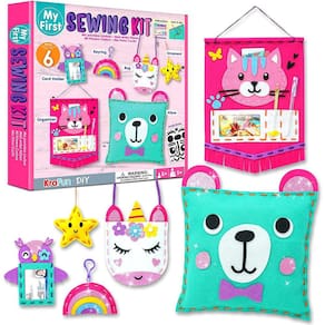 INICIANTE KRAFUN Meu primeiro kit de costura para crianças arte &amp; artesanato, inclui 6 projetos fáceis Costura bonecas animais recheados e travess
