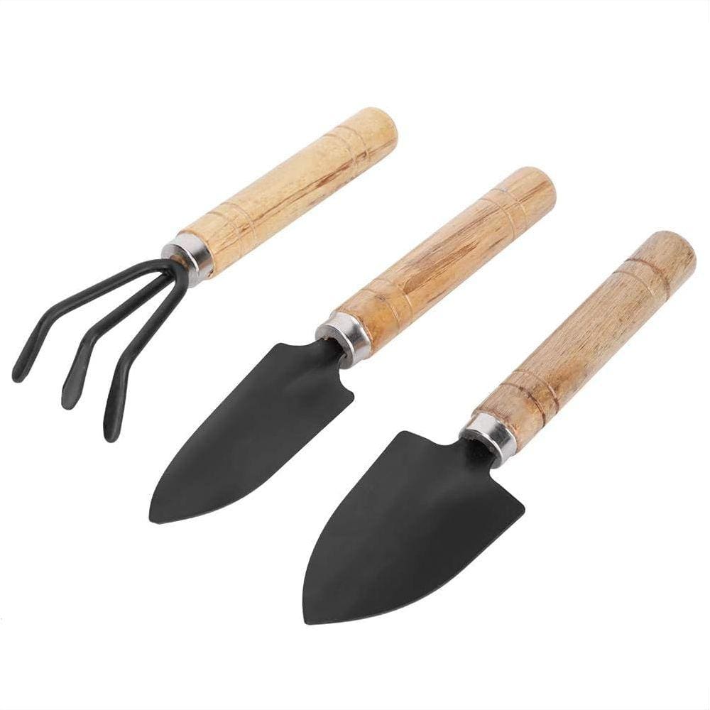 Kit Ferramentas de jardinagem - 3 peças de Pá de jardinagem, Pá de Ancinho em vaso jardim - Cabo de Madeira - PANAMI