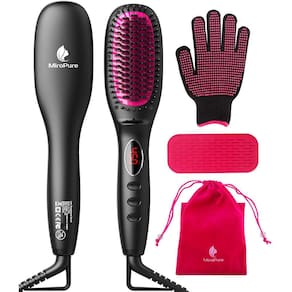 Escova de alisador de cabelo com gerador iônico por MiroPure, 30s Fast MCH Cerâmica Mesmo Aquecimento, 11 Controle de Temperatura, Profissional para A