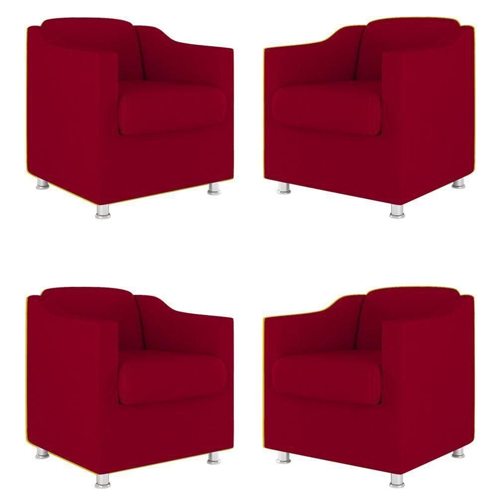 Kit 04 Poltronas Decorativas Sala De Espera Clinica Suede Cor:Vermelho