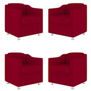 Kit 04 Poltronas Decorativas Sala De Espera Clinica Suede Cor:Vermelho