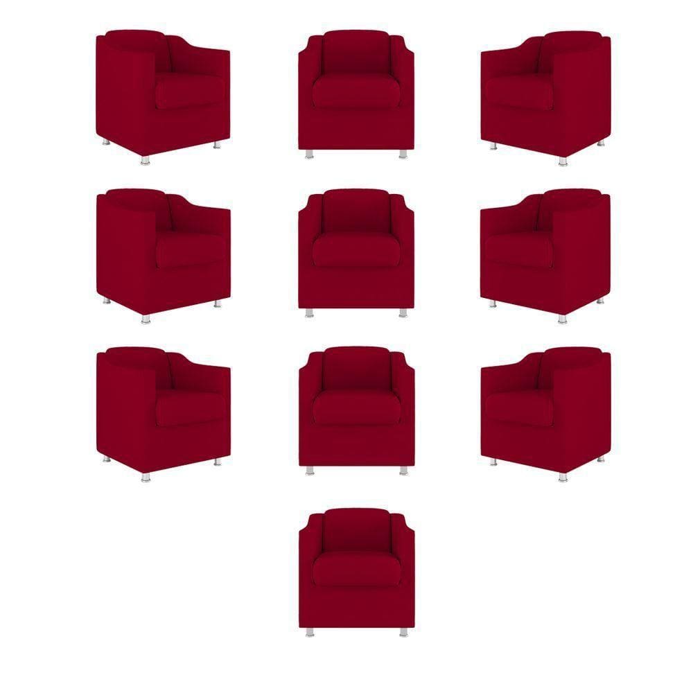 Kit 10 Poltronas Decorativa Tilla Consultório Recepção Suede vermelho