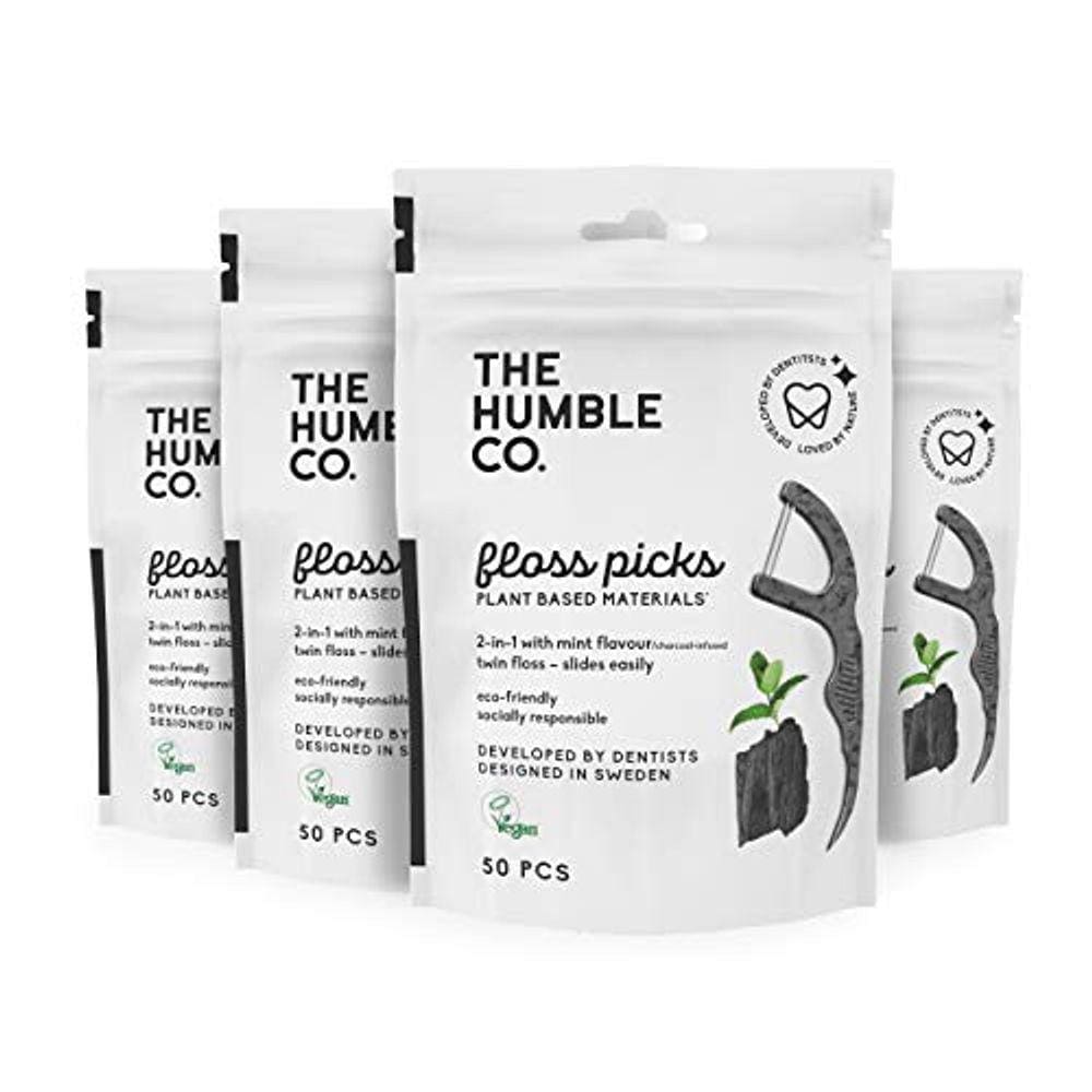 The Humble Co. Floss Picks (200 Count) – Escolhas de fio dental l sustentáveis, baseadas em plantas e eco-friendly para higiene dental, cuidados bucai