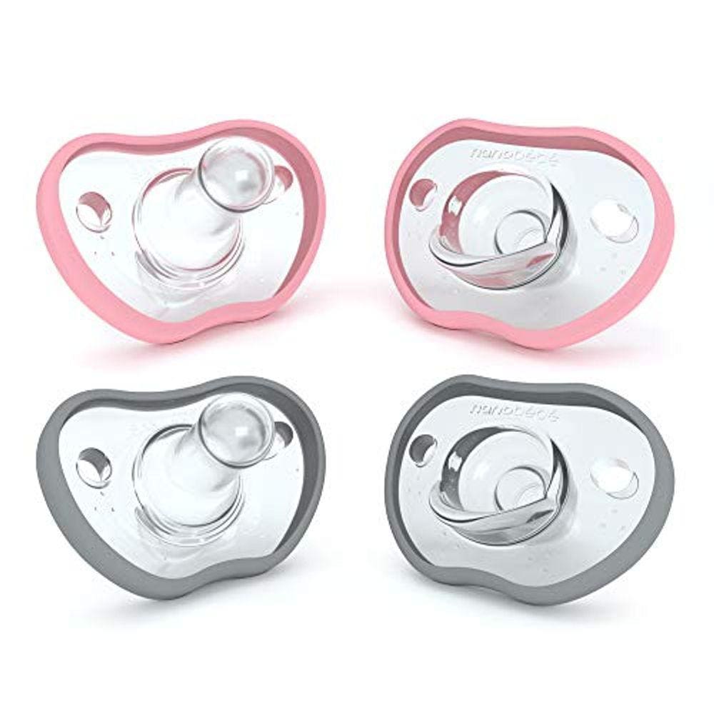 Chupetas para bebês Nanobebe 0-3 meses - ortodônticas, curvas confortavelmente com contorno facial, premiada para bebês que amamentam, 100% silicone -