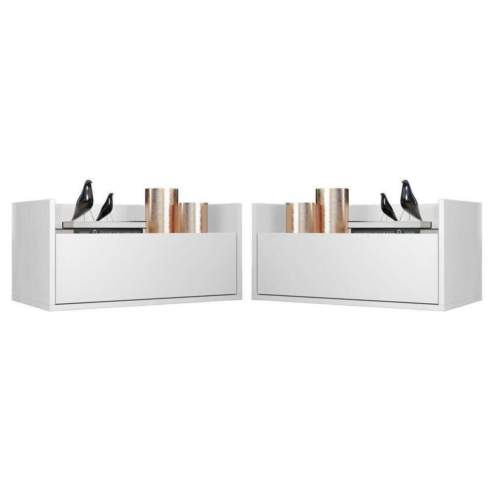 Kit Com 2 Mesas De Cabeceira 60Cm Suspensa Multimóveis V3632 Branca Branco
