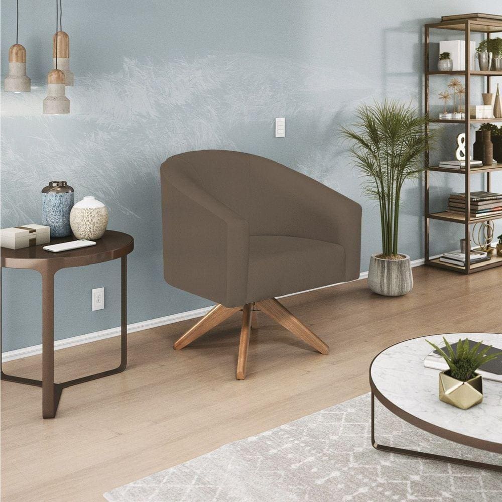 Poltrona Decorativa Luiza Base Giratória De Madeira Suede - Doce Sonho Móveis Marrom