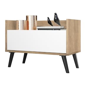 Mesa De Cabeceira 80Cm Retrô Multimóveis V4000 Rustic/Branca/Preta Rustic/Branco/Preto