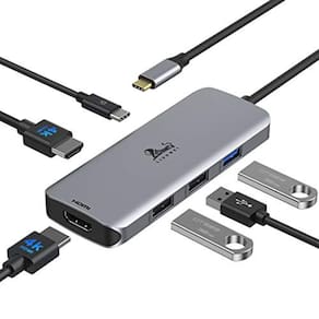 USB C Hub Dual HDMI, USB C a Dual Monitores Adaptador para Dual 4K HDMI, 3 USB, PD Charging Port, USB C Docking Station Dual Monitor para Dell XPS 13/