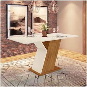 Mesa De Jantar Com Tampo Em Mdf 160cm Juanita Casa 812 Nature Com Off White