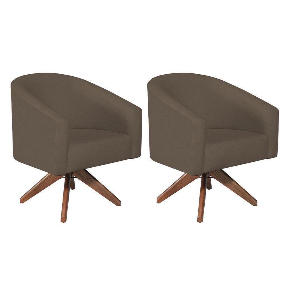 Kit 02 Poltronas Decorativas Luiza Base Giratória De Madeira Suede - Doce Sonho Móveis Marrom