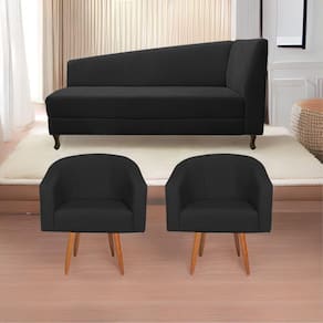 Kit Diva Recamier Heitor 160Cm Lado Esquerdo E 02 Poltronas Luiza Suede - Doce Sonho Móveis Preto