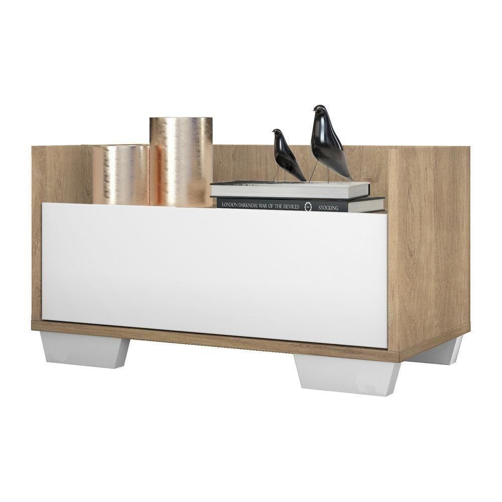 Mesa De Cabeceira 80Cm Multimóveis V4001 Rustic/Branca Rustic/Branco